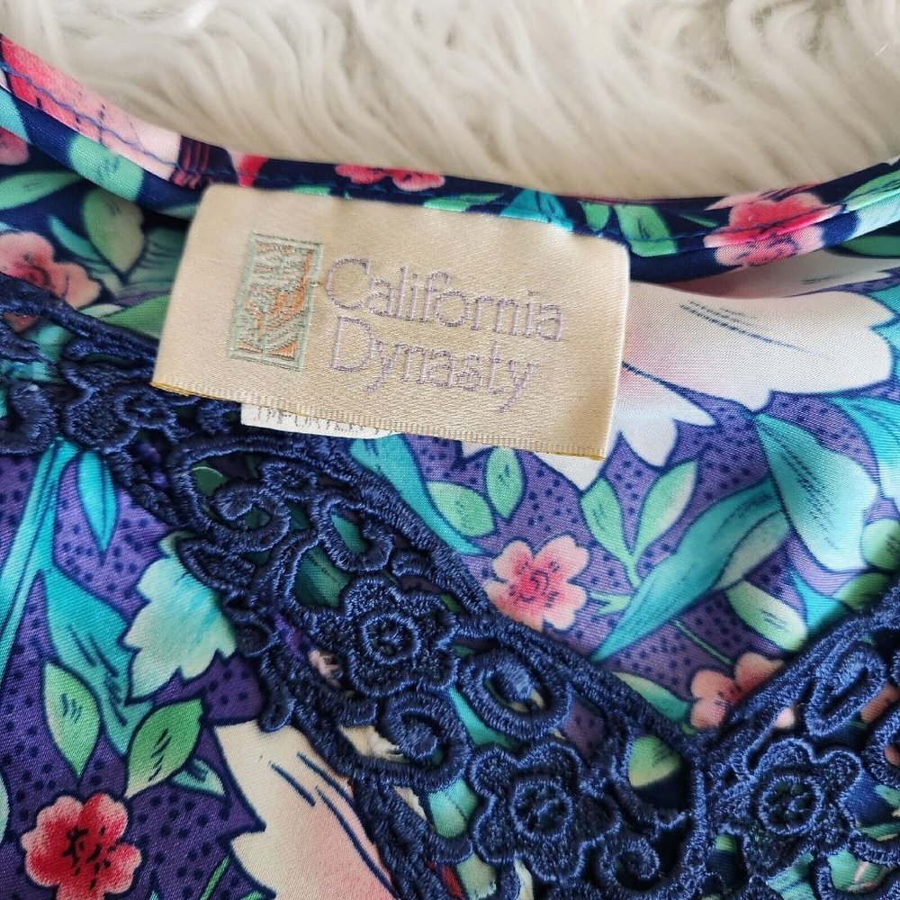 VTG California Dynasty Floral Satin Sleeveless Short Nightgown Size MEDIUM - Picture 4 of 12